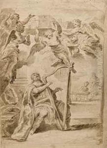King David Playing The Harp And Experiencing A Vision Of The New Jerusalem
