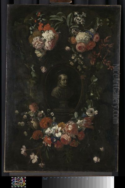 Wreath of Flowers encircling a Portrait of Hieronymus van Weert, Martyr of Gorkum - view 1