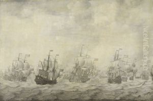 Episode uit de Vierdaagse Zeeslag, 11-14 juni 1666, in de Tweede Engelse Zeeoorlog (1665-67) by Willem van de, the Elder Velde