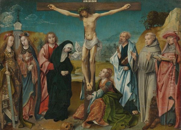Christ on the Cross, with Mary, John, Mary Magdalene and Sts Cecilia and Barbara (left) and Peter, Francis and Jerome (right) - view 1