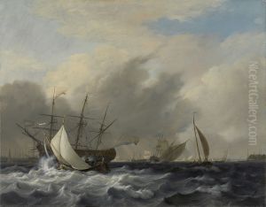 's Lands oorlogsschip 'Amsterdam' voor de Westerlaag op het IJ voor Amsterdam.
