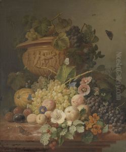 Stilleven met bloemen en vruchten by Eelke Jelles Eelkema
