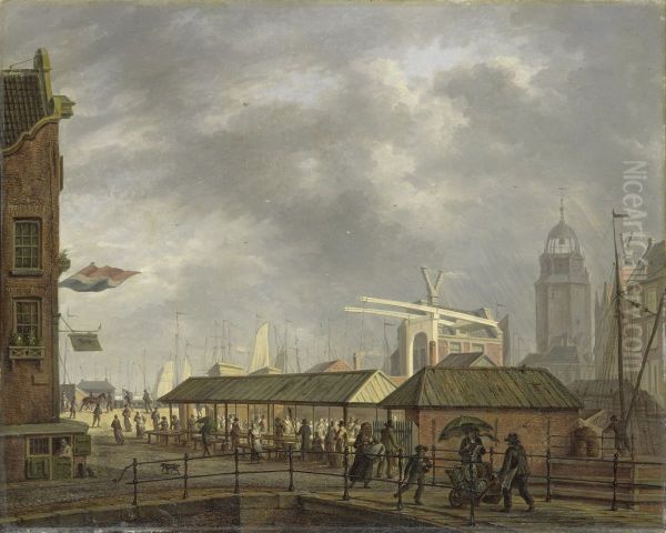 De kleine vismarkt op de hoek van de Brouwersgracht en het Singel te Amsterdam - view 1