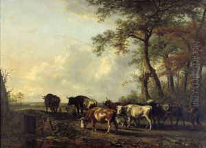 A Herd of Cattle Crossing a Ford