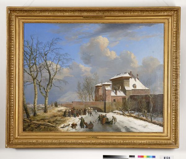 De Sassche poort te Gent bij winter - view 1