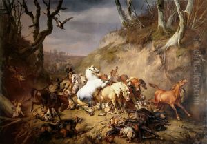 Hungry Wolves Attacking a Party of Riders by Eugene Verboeckhoven
