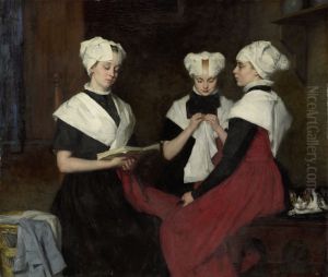 Three girls from the Amsterdam Orphanage. by Therese Schwartze