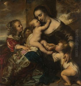 Portret van een vrouw met vier kinderen, voorgesteld als Caritas Portret van een vrouw met vier kinderen, voorgesteld als Caritas