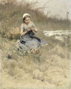 Girl Knitting by Bernard Blommers