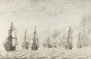 De zeeslag tegen de Spanjaarden bij Duinkerken by Willem van de, the Elder Velde