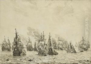 De zeeslag bij Livorno by Willem van de, the Elder Velde