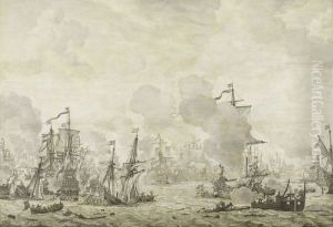 Episode uit de slag in het Sont tussen de Hollandse en Zweedse vloot, 8 november 1658 by Willem van de, the Elder Velde