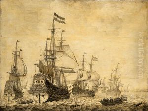 "Seascape with the Dutch Men-of-War including the "Drenthe" and the "Prince Frederick-Henry"" by Willem van de, the Elder Velde