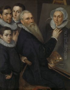 Self-portrait van de schilder met zijn gezin Self-portrait van de schilder met zijn gezin