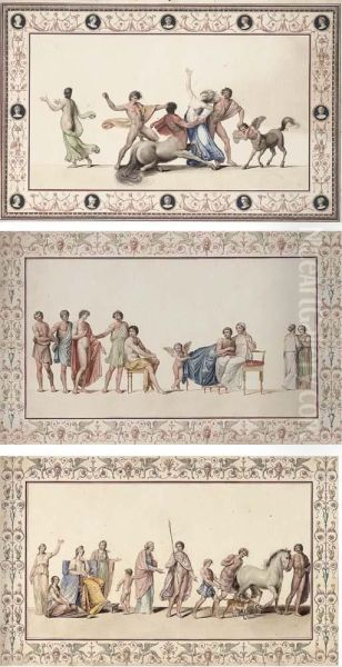 A Classical Fresco Depicting Centaurs Fighting Over A Maiden - view 1