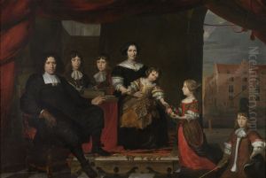Reyer Reyersz van der Burch (1630-95), commies van de Ammunitie aan de Generaliteitsmagazijnen te Delft, met zijn vrouw Geertruid Graswinckel en hun kinderen Frank, Cornelis, Reyer, Maria en Alida