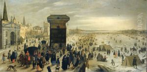 The Kranenhoofd on the Scheldt, Antwerp (Winter Pastime on the Scheldt in Antwerp) by Sebastiaen Vrancx