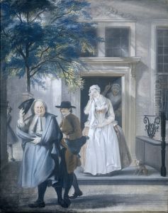 'The feigned sadness': first company, eleventh stage of the comedy 'The discovered apparent virtue' David Lingelbach (1687) by Cornelis Troost