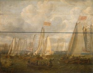 Marine pageant on the Y off Amsterdam by Abraham Alewijn