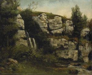 Landscape with Rocky Cliffs and a Waterfall by Gustave Courbet
