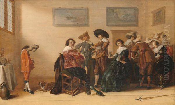 Vrolijk gezelschap in een kamer - view 1