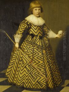 Portret van een jongen met kolfstok by Wybrand de Geest