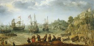 Schepen bij een rotsachtige kust by Adam Willaerts