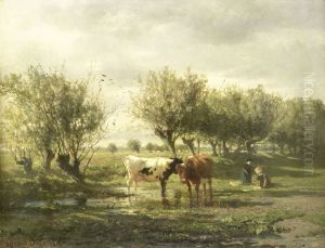 Koeien bij een plas by Gerard Bilders