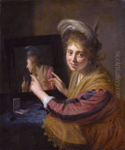 Girl at a Mirror by Paulus Moreelse