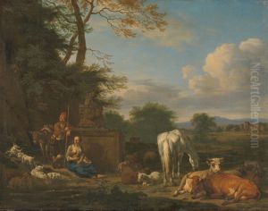Arcadian Landscape with resting Shepherds and Animals by Adriaen Van De Velde
