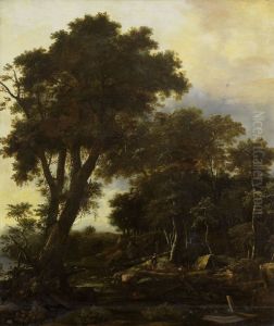 Boslandschap met hut
