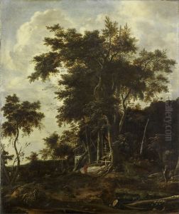 Boslandschap met houthakkerswoning by Roelant Roghman