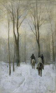Ruiters in de sneeuw in het Haagse Bos by Anton Mauve