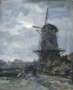 Molen bij maanlicht by Jacob Maris