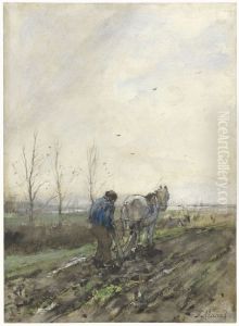 Ploegende boer by Jacob Maris