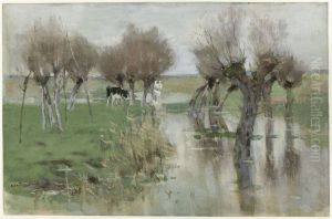Hoog water in het weiland by Geo Poggenbeek