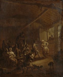 Dansende boeren in een schuur by Nicolaes Pieterszoon Berchem