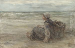 Fishing Girl on the Beach by Jozef Israels