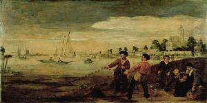 Vissers aan de Amstel te Amsterdam in de nabijheid van het buiten 'De Pauwentuin'.