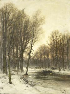 Gezicht op een besneeuwd bos in de namiddag Gezicht op een besneeuwd bos in de namiddag