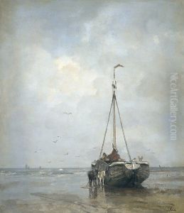 Bluff-bowed Fishing Boat on the Beach at Scheveningen by Jacob Maris