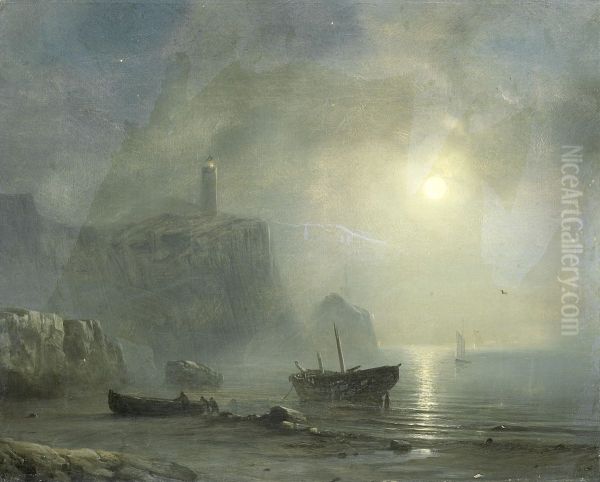 View of a Rocky Coast by Moonlight - view 1