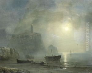 View of a Rocky Coast by Moonlight