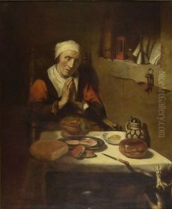 Oude vrouw in gebed by Nicolaes Maes
