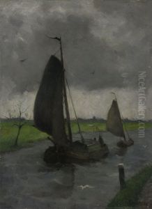 Vaart met zeilende scheepjes by Eduard Karsen