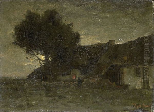 Een schaapskooi bij avondlicht - view 1