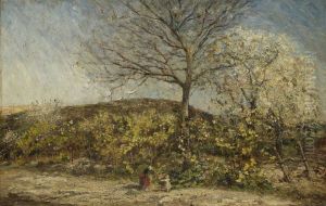 Landschap met bloeiende boomgaard