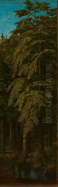 Buitenzijde van de rechtervleugel van een drieluik met een bosgezicht - view 1