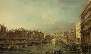 Regatta op het Canal Grande bij de Rialtobrug te Venetie by Francesco Guardi