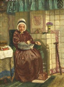 Old Woman by a Hearth by August Allebe
